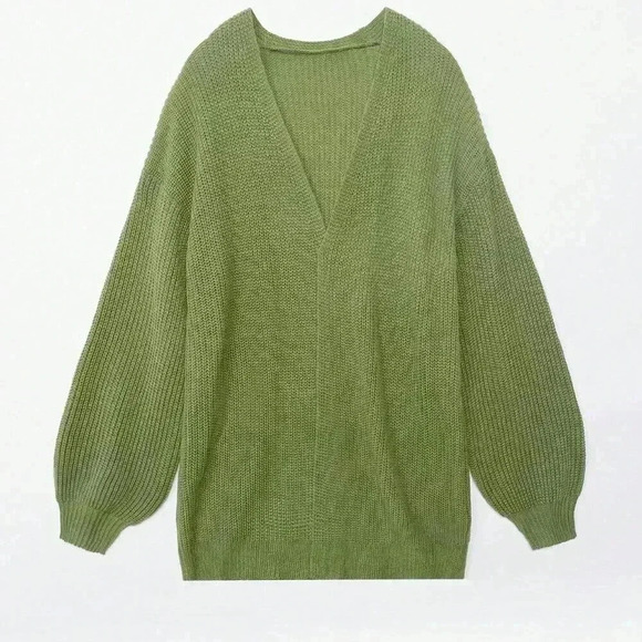 Army Green Casual Women's Solid Drop Shoulder Open Front Cardigan - Picture 6 of 8